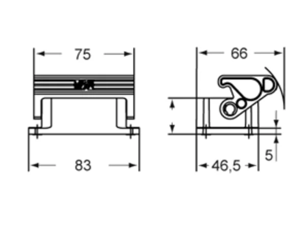 bulkhead mounting housing, size 44.27, T-TYPE plastic, 1 lever, PE-jumper