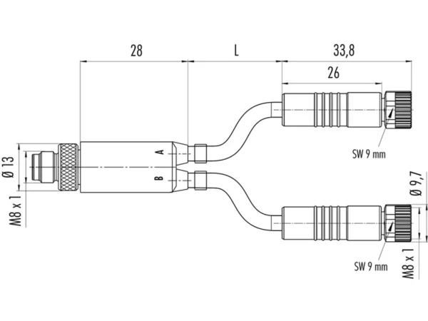 Duo connector M8 - 2 female connectors M8