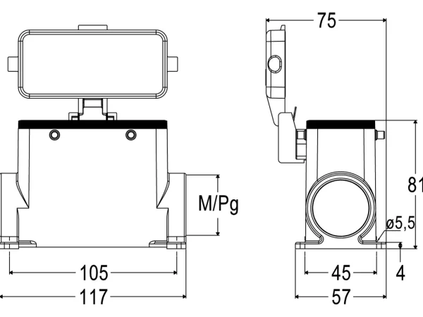 surface mounting housing, high, size 77.27, C-TYPE alu, 4 pegs, 1xM32 side, cover metal