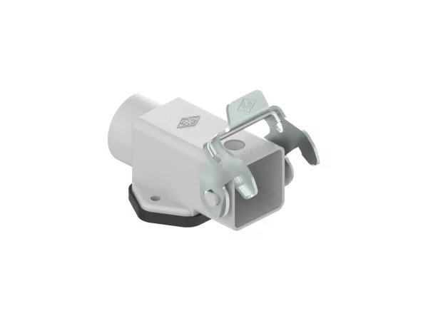 bulkhead mounting housing, angled, size 21.21, CKA zinc, 1 rigid lever steel, 1xM20 side