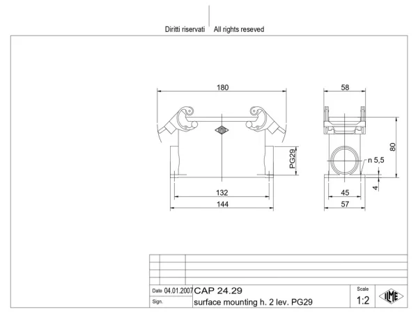 surface mounting housing, high, size 104.27, C-TYPE alu, 2 levers, 1xPG29 side