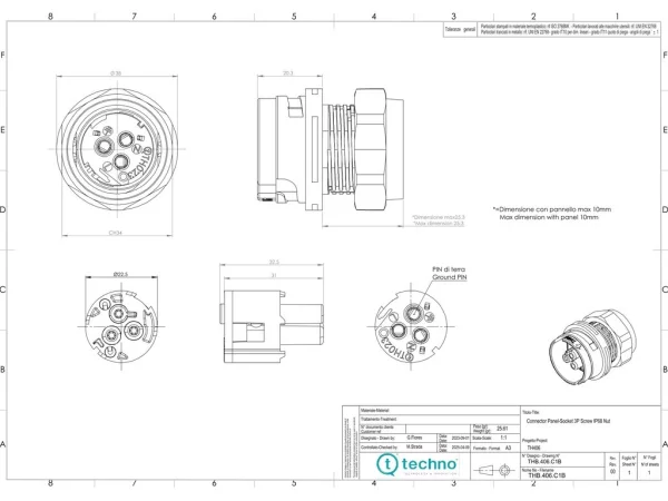 Socket connector panel-mounted M28, screw