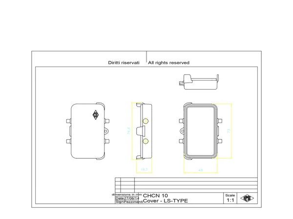 protection cover, size 57.27, LS-type alu, 4 pegs, eyelet