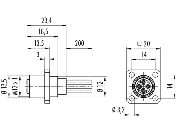 Female panel mount connector