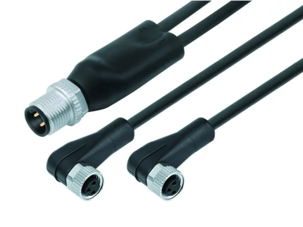Duo male connector M12x1 - 2 female angled connectors M8x1