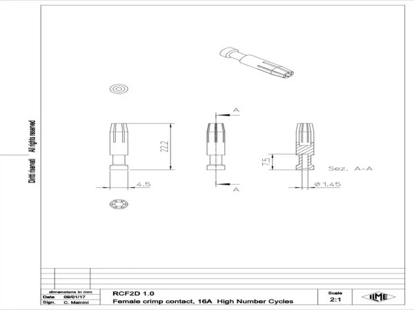 female contact, 1,0mm², gold HNM, crimp, 16A, series CC