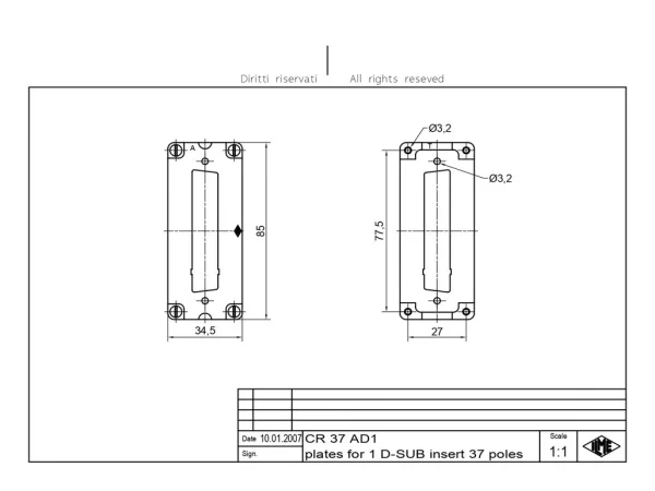adapter plate, size 77.27, for D-SUB 37p+GND