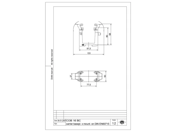 connector carrier, size 77.27, COB plastic, 2 levers, for mounting on DIN rail