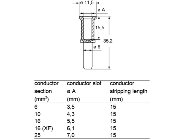 male contact, 10mm², gold HNM, crimp, 70A, series CX7