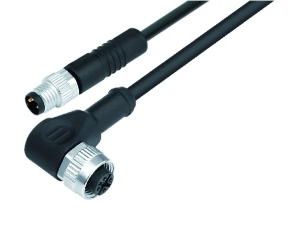 Male cable connector M8x1 - Female angled connector M12x1