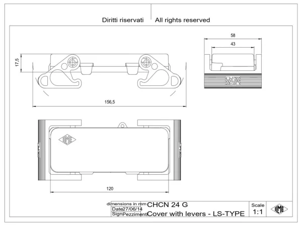 protection cover, size 104.27, LS-type alu, 2 levers, gasket, loop
