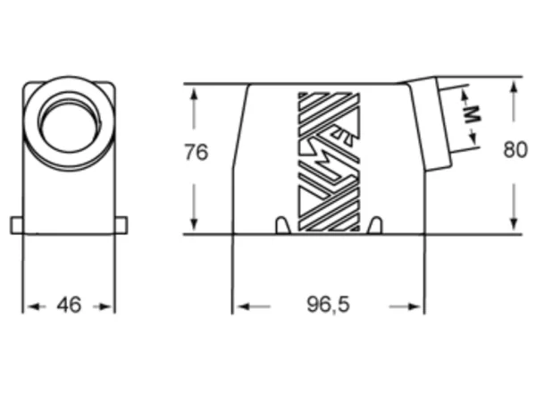 hood, high, size 77.27, T-TYPE plastic, 4 pegs, 1xM40 side, PE-jumper