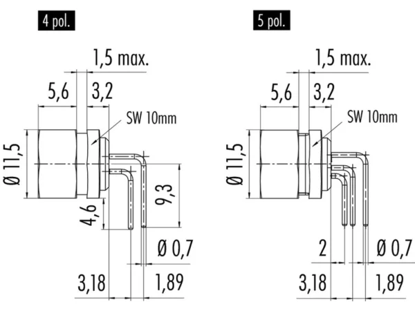 Female angled panel mount connector