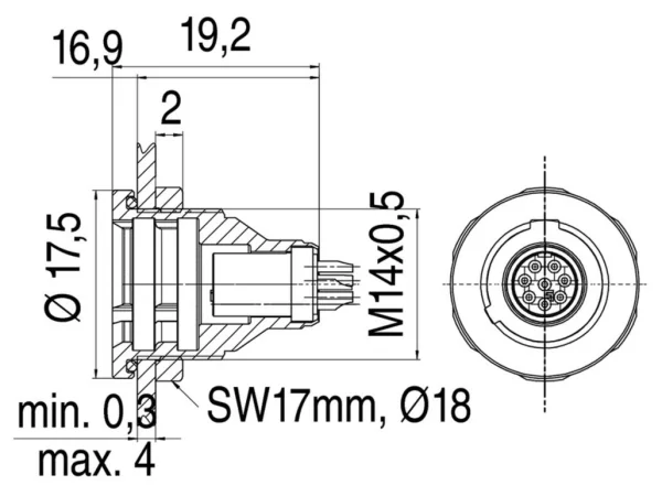 Female panel mount connector