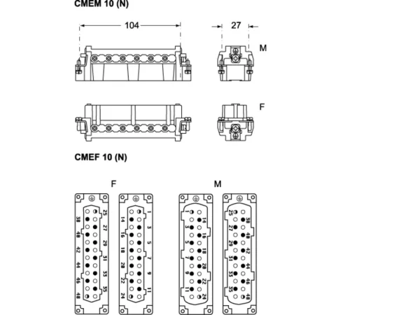 female insert, size 104.62, 10+2p+PE, screw, 16A, 830V, no.11-20